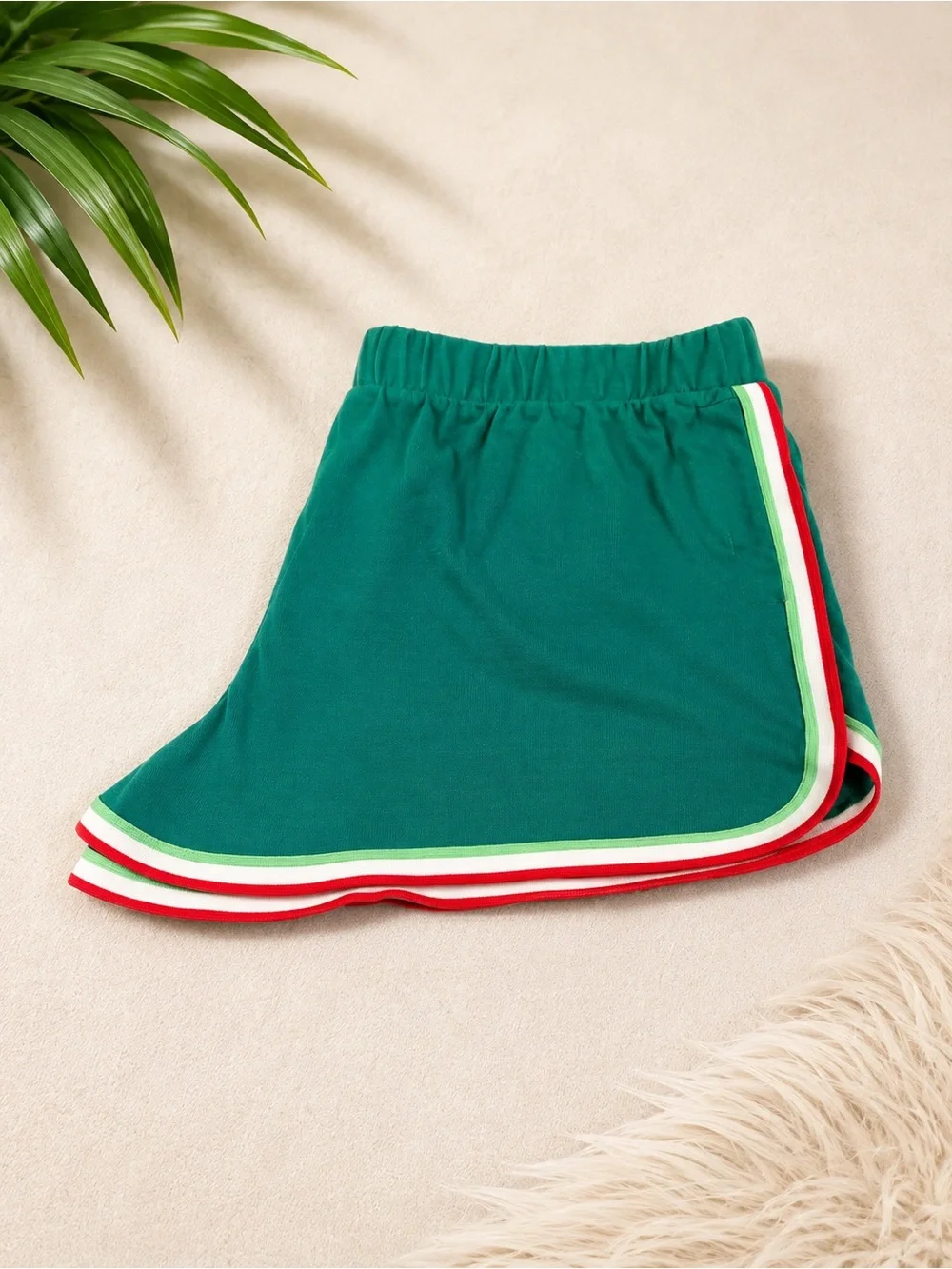 NWOT XL 14/16 Teal Green Retro Dolphin Sport Running Shorts Striped Trim